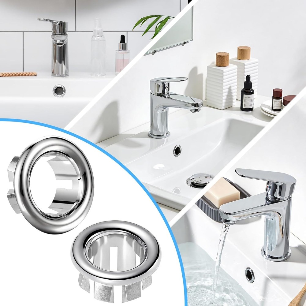 Sink Overflow Ring, 4-Pack Universal Fit Chrome Basin Trim Ring – Easy Install