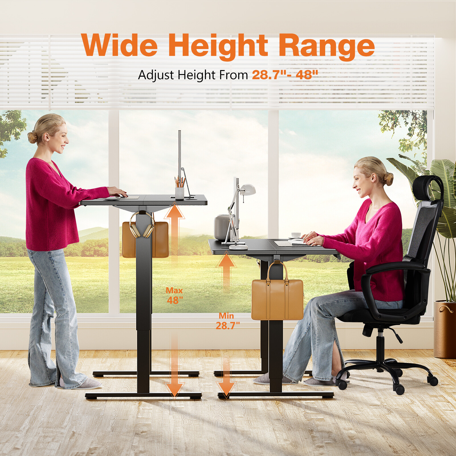 Electric Sit Stand Up Desk: Adj. Height Standing Desk of 40/48/55/63 Inches