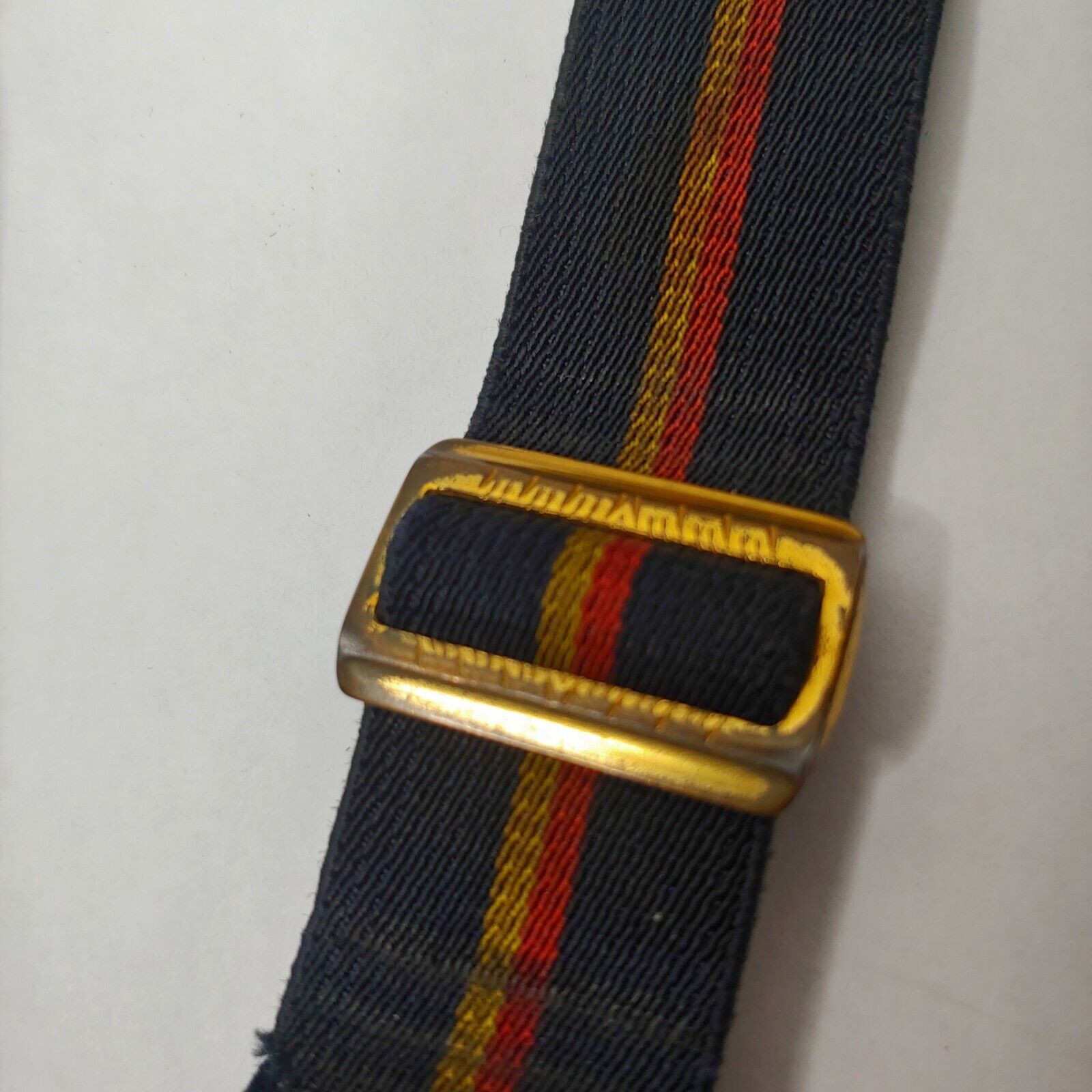 Vintage Boys Pant Suspenders Black Gold Stripe Stretch Adjustable Belt READ