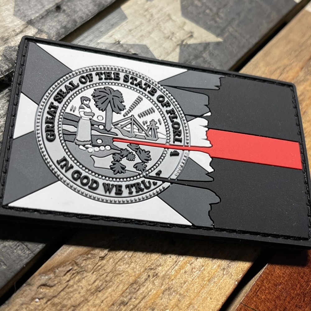 Tattered Subdued FLORIDA State Flag Thin Red Line PVC Patch