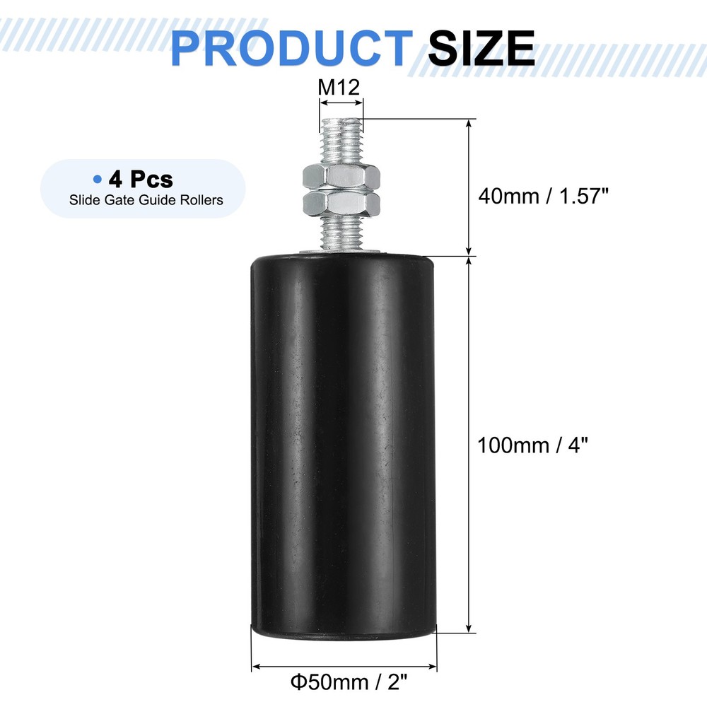 4Pcs Slide Gate Guide Roller, 4" Nylon Sliding Gate Support Assembly, Black