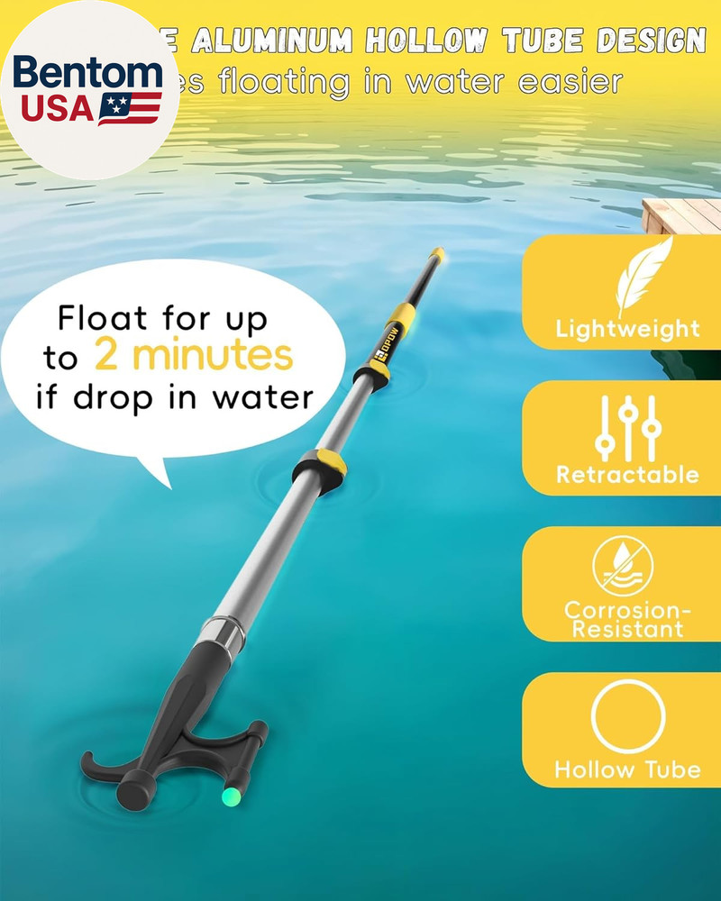 Telescoping Boat Pole with 2 Pcs Replaceable Hooks, Telescopic Pole Rust-Resista