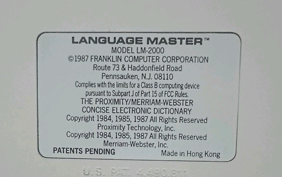 Franklin Language Master LM-2000 Dictionary & Thesaurus Tested Working