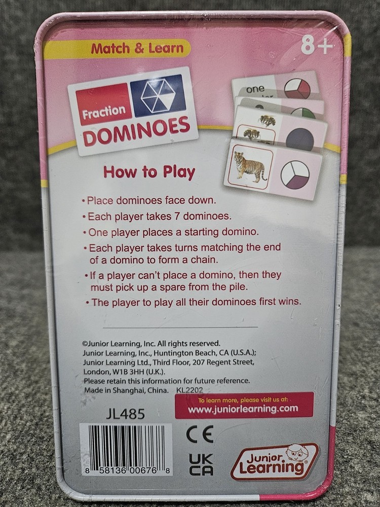 Junior Learning FRACTION DOMINOES in Tin