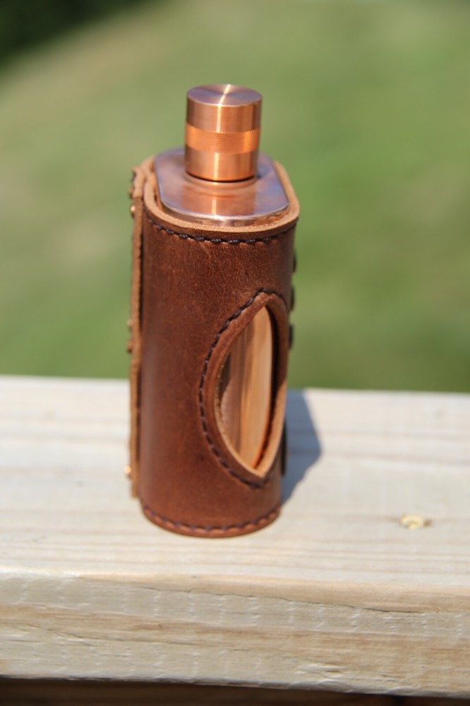American Made Copper Flask with Leather Cover