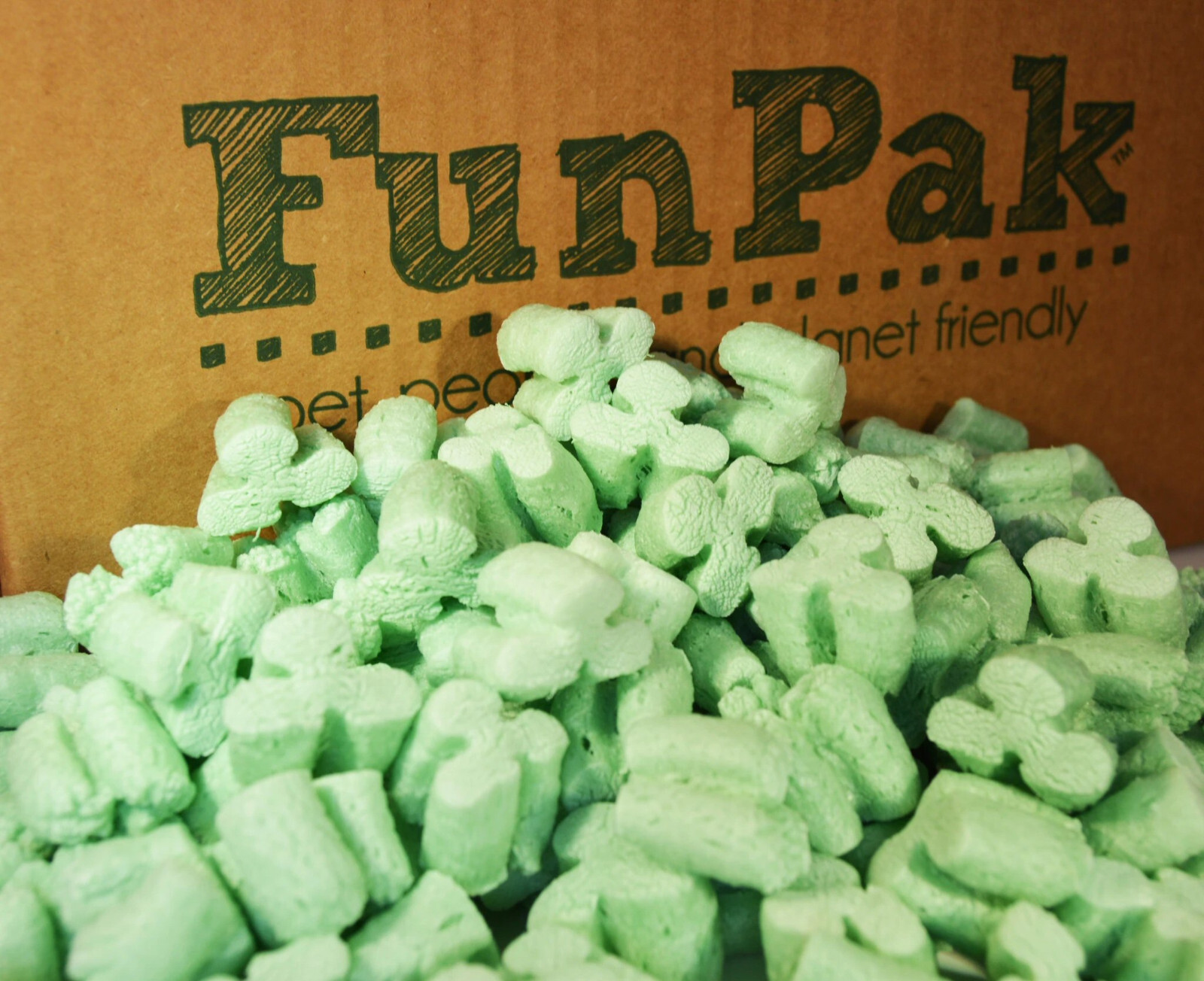 FunPak Packing Peanuts Green Shamrock Shape MiniPack .6 cu ft Biodegradable