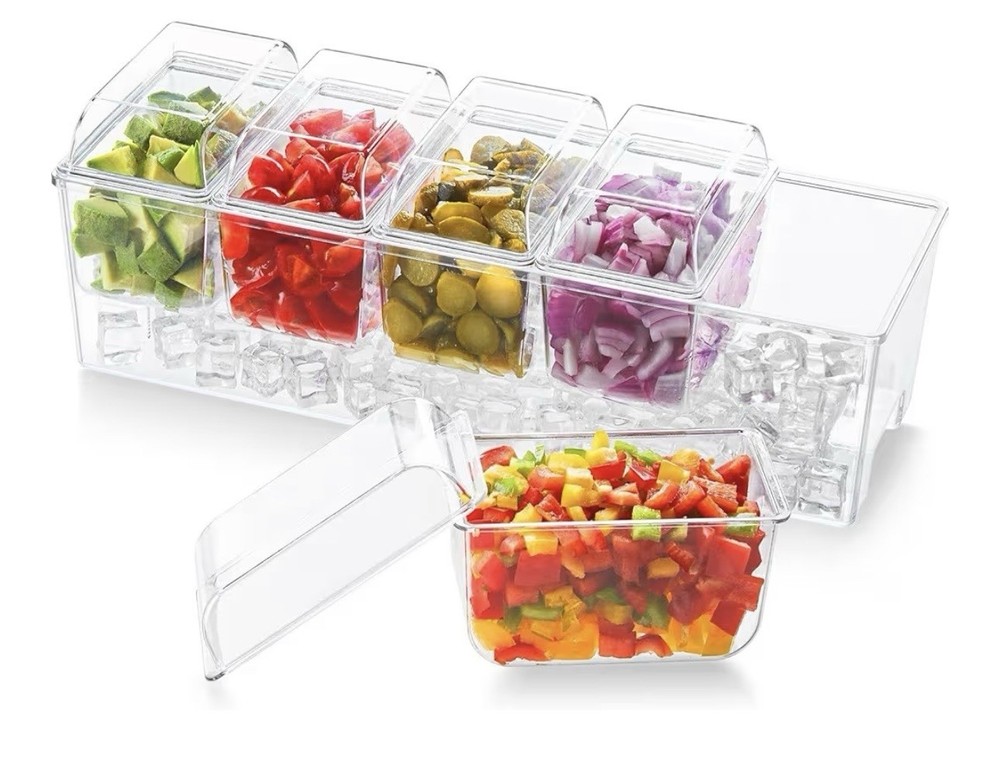 Ice Chilled Condiment Caddy with 5 Containers, 15.3" Server