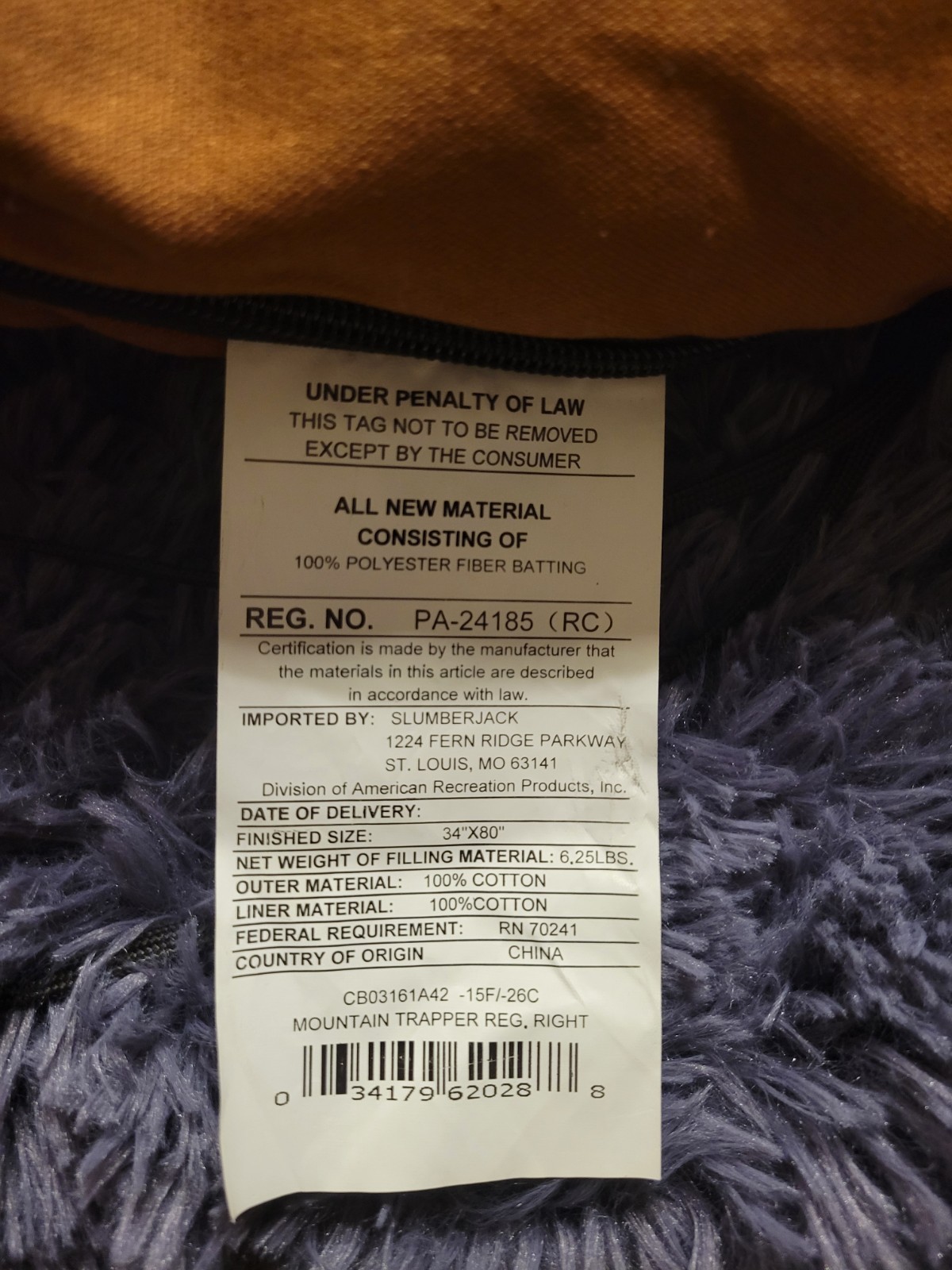 Cabela’s Mountain Trapper -15°F 34x80 Sleeping Bag Canvas Cold Weather Hunting