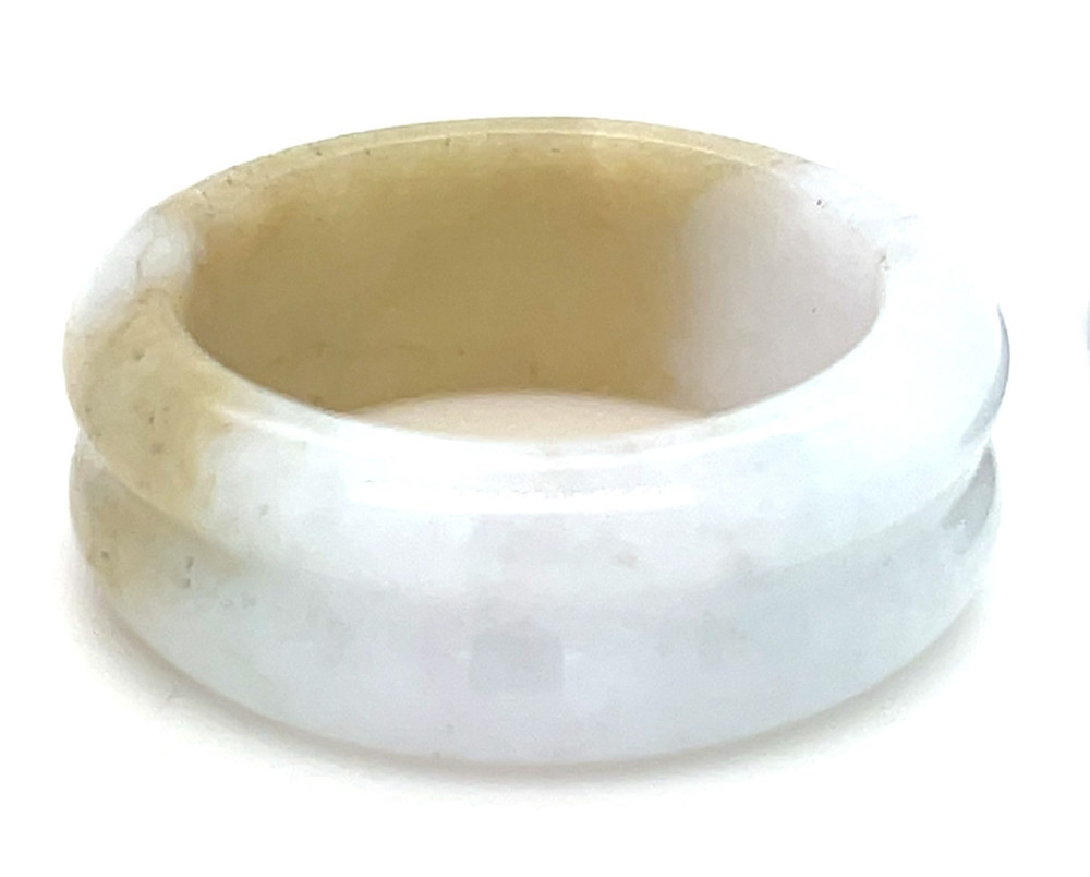 "Type A Burmese Jadeite Ring White with Yellow Size US9"