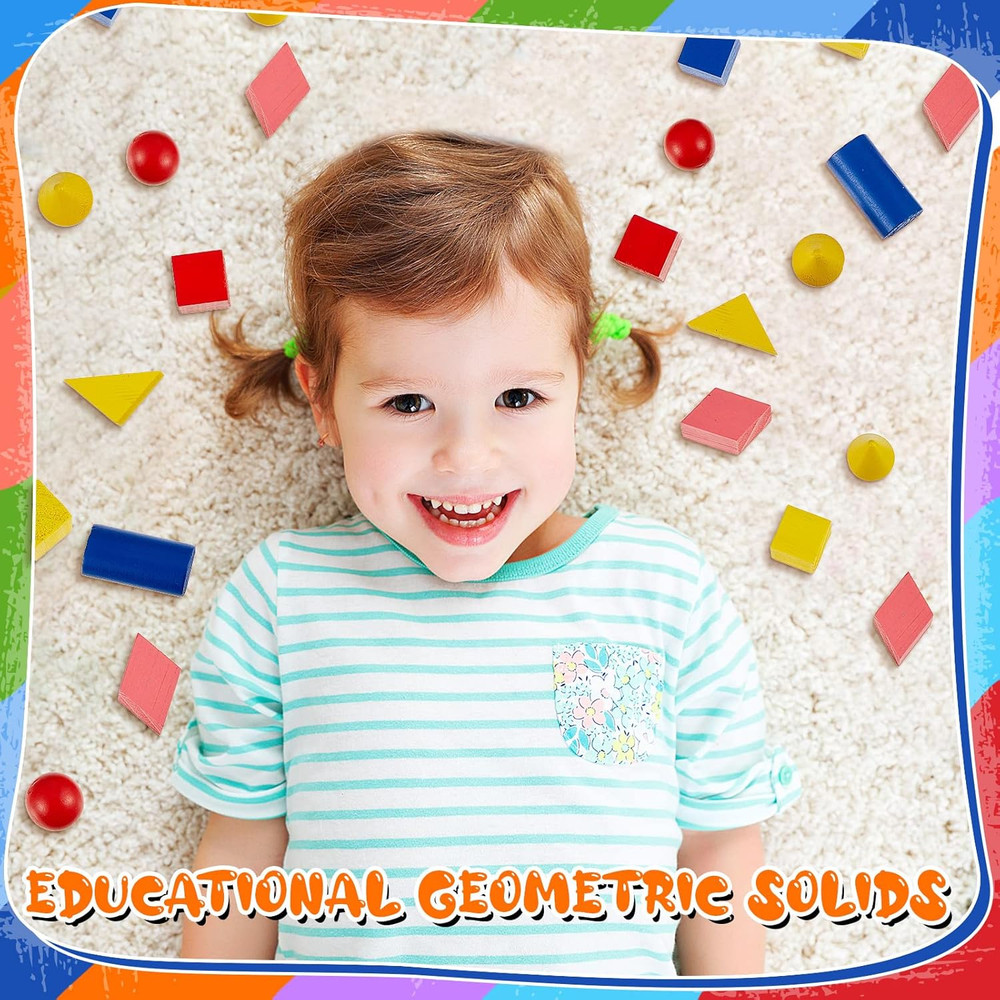 70 Pcs Wood Geometric Solid Mini 3D Shapes for Teaching Classroom Manipulatives