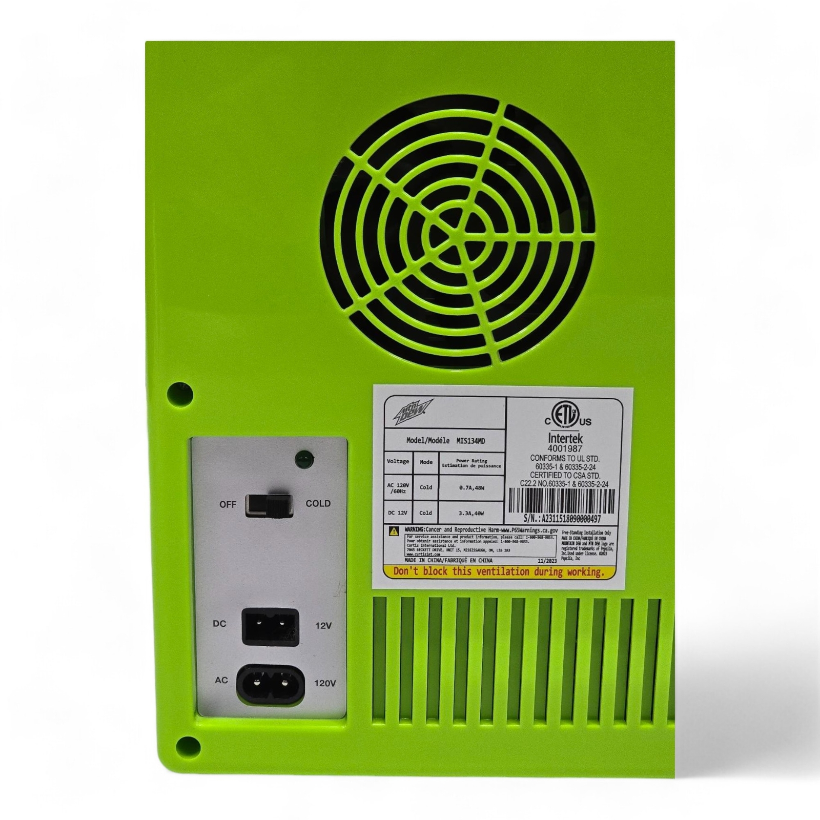 Mountain Dew 6-can Mini Portable Fridge MIS134MD Green Holds 6-cans or 4 liters