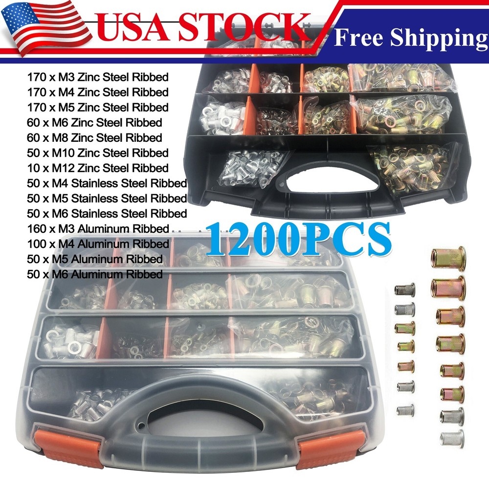 1200Pc Rivet Nut M3-M12 Stainless Steel Rivnut Insert Nutsert Threaded Flat Head