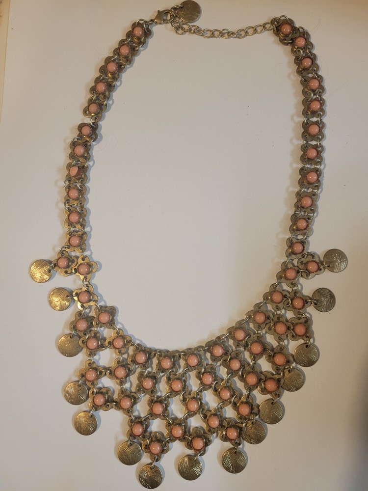 Vintage Pink Stone Linked Bib Necklace