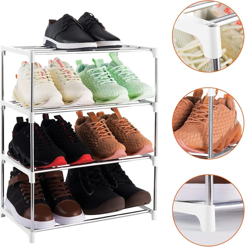 4-Tier Stackable Small Shoe Rack, Lightweight Shelf 4-Tier, White