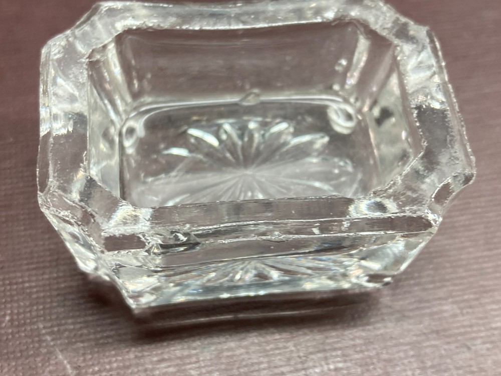 Vintage Unique Rectangular Glass Salt Cellar Open Salt with Spoon