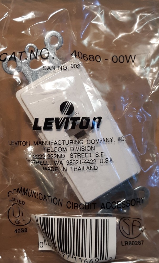 LEVITON 40680-00W  Decora Phone Jack