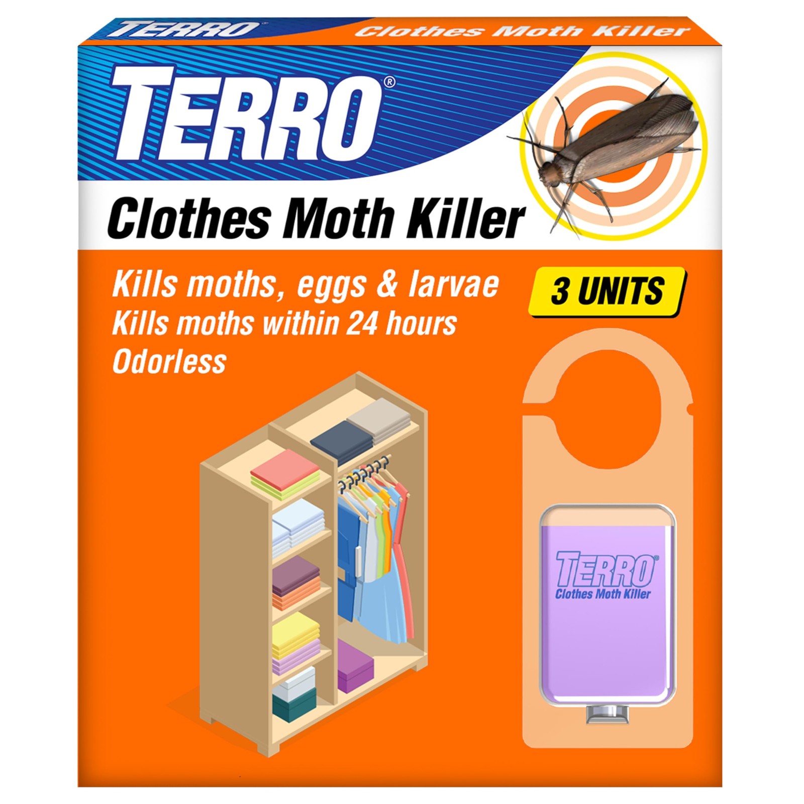TERRO Clothes Moth Killer – T2903 3 Pack | Kills Adult Clothes Moths, Larvae...