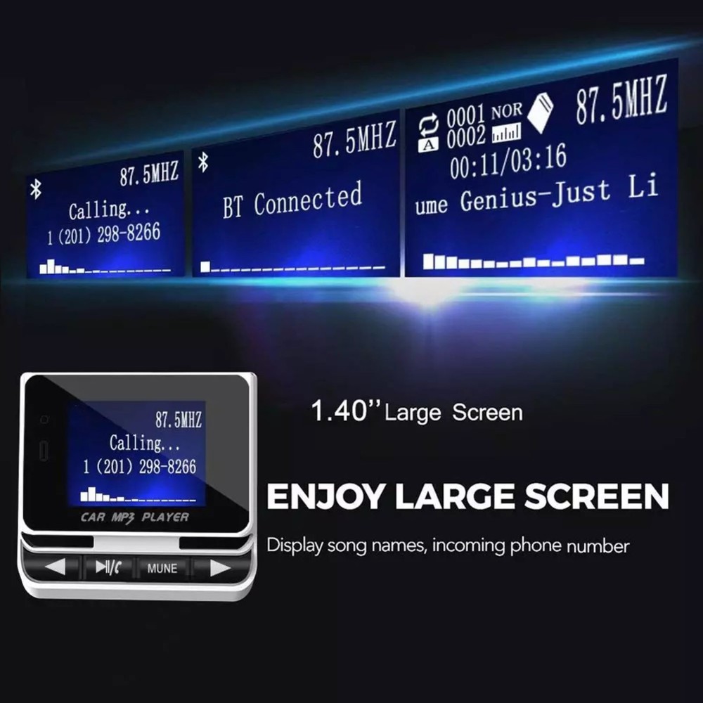 Black Car Bluetooth Wireless FM Radio Transmitter 1.4 inch LCD Screen Display