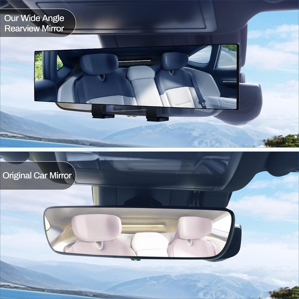 Universal Panoramic Rearview Mirror Wide Angle Blind Spot Reduction Accessory