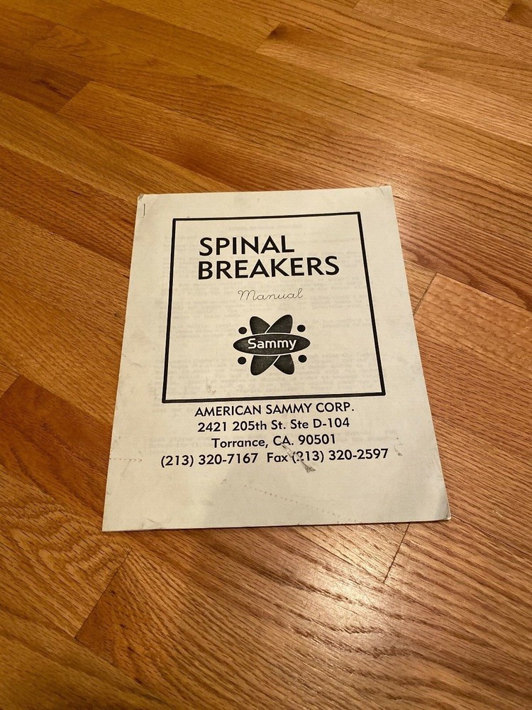 Spinal Breakers Video Arcade Game Manual, American Sammy, 1990