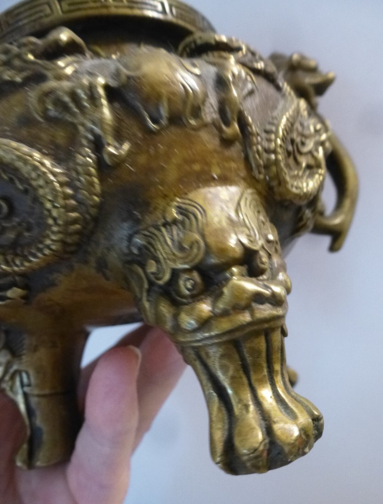 Vintage Bronze Foo Dog Dragon Burner