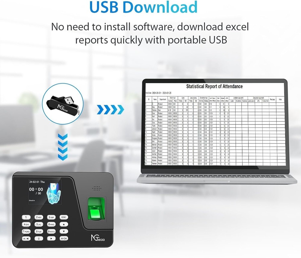 NGTeco AS10-B Standalone Time Clock Automatic Punch In Office Machine