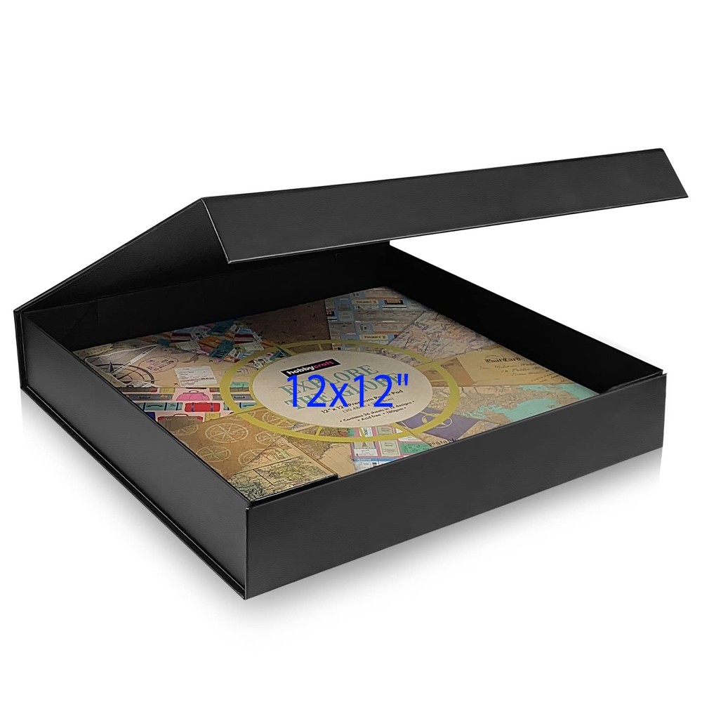 12x12 Scrapbook Storage Box for Scrapbooks, Papers and 1pack, Solid Black