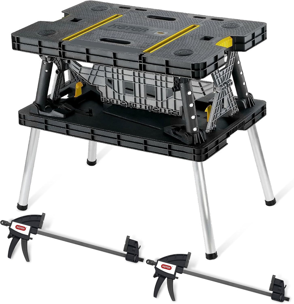 Keter Heavy-Duty Folding Workbench with 1,000 Pound Capacity - Foldable Work Tab