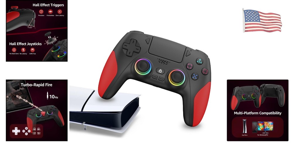 Programmable PS5/PC Game Controller with Hall Effect Joystick & Built-In Speaker