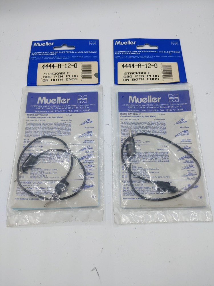2 Mueller 4444-A-12-0 Stackable .080 Pin Plug Both Ends