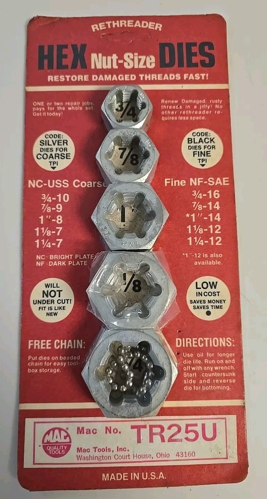 Mac Tools TR25U HEX Rethreader Dies