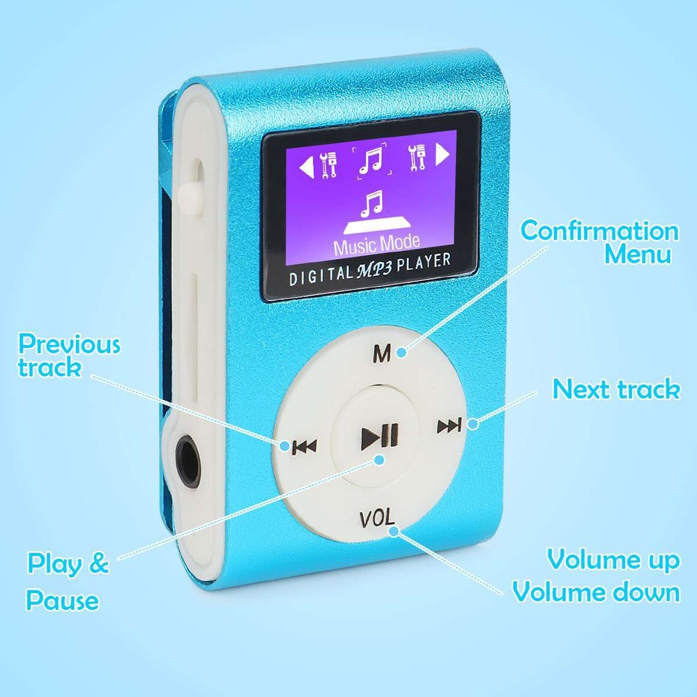 Mini USB Portable Clip MP3 Player LCD Screen Support 32GB Micro SD TF Card