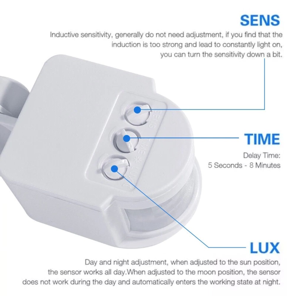 2pcs PIR Motion Sensor Switch For Ambient Light: 2LUX~2000LUX (Adjustable)