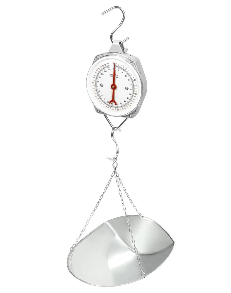 110 Lbs Large Display Spring Dial Weight Scale & Scale Scoop/Chain with Hanging