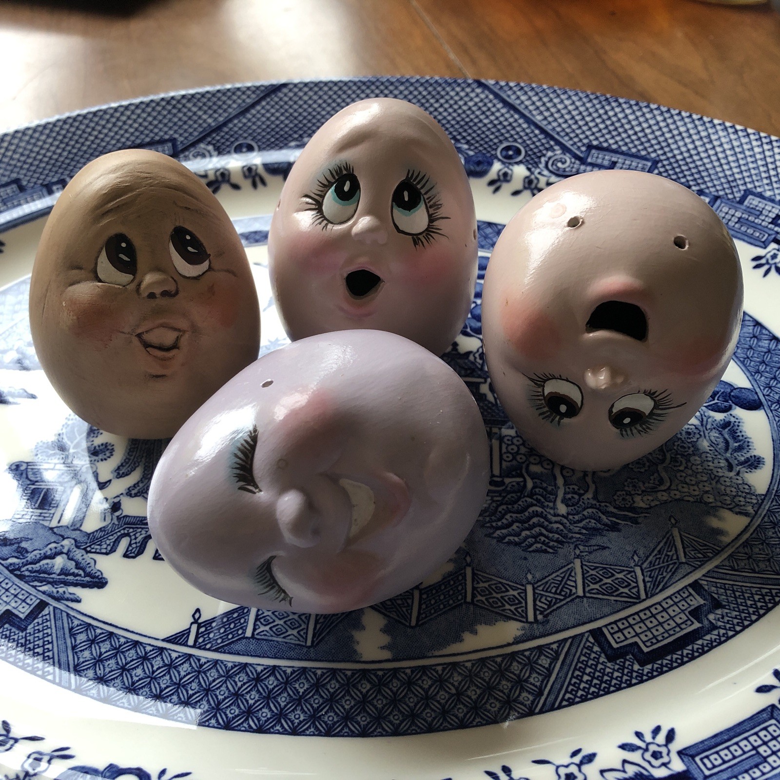 Vintage Ceramic Eggs In Antique Egg Carton