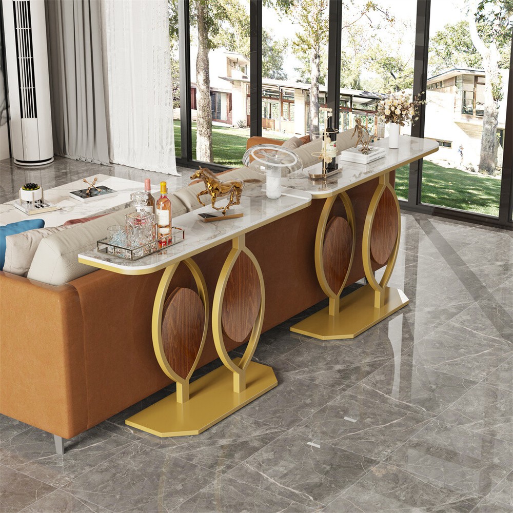 Modern Glossy Sintered Stone Console Entryway Table Sofa Side Table White/Green