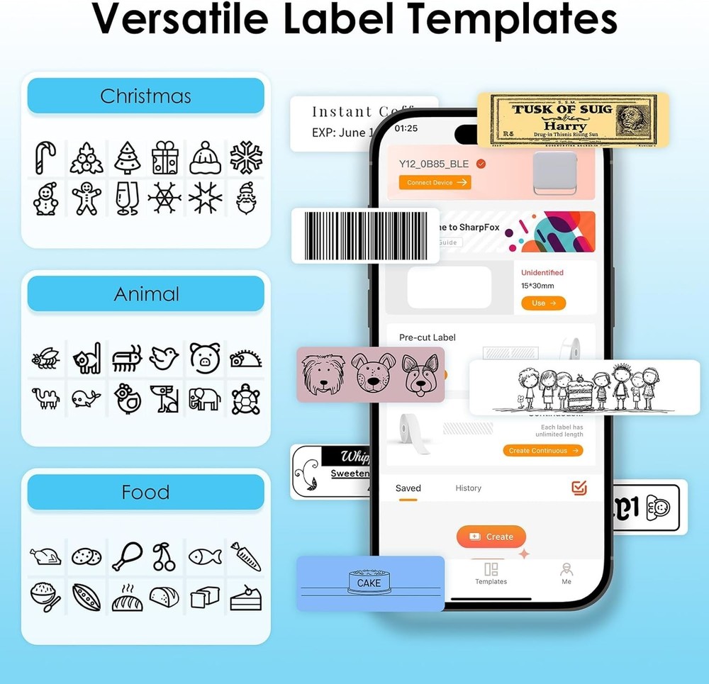 Y12 Bluetooth Label Maker - Mini Wireless Thermal Printer for Home & Office