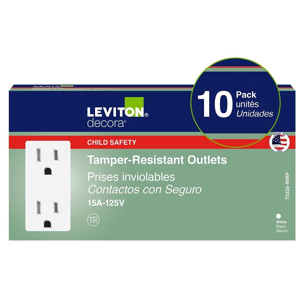 Tamper-Resistant Electrical Outlets, 10 Pack, White