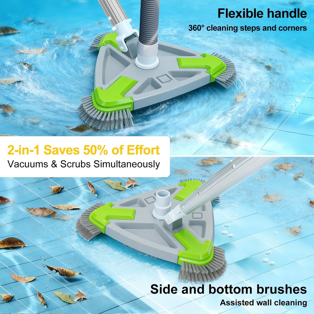 Weighted Triangular Pool Vacuum Head with Side Brushes, 13.5" Pool Cleaner Head