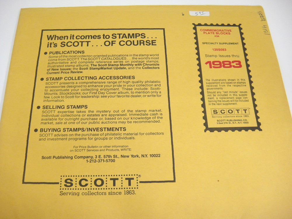 Scott 1983 Commemorative Plate Blocks Album Supplement 34 #120S083 NOS