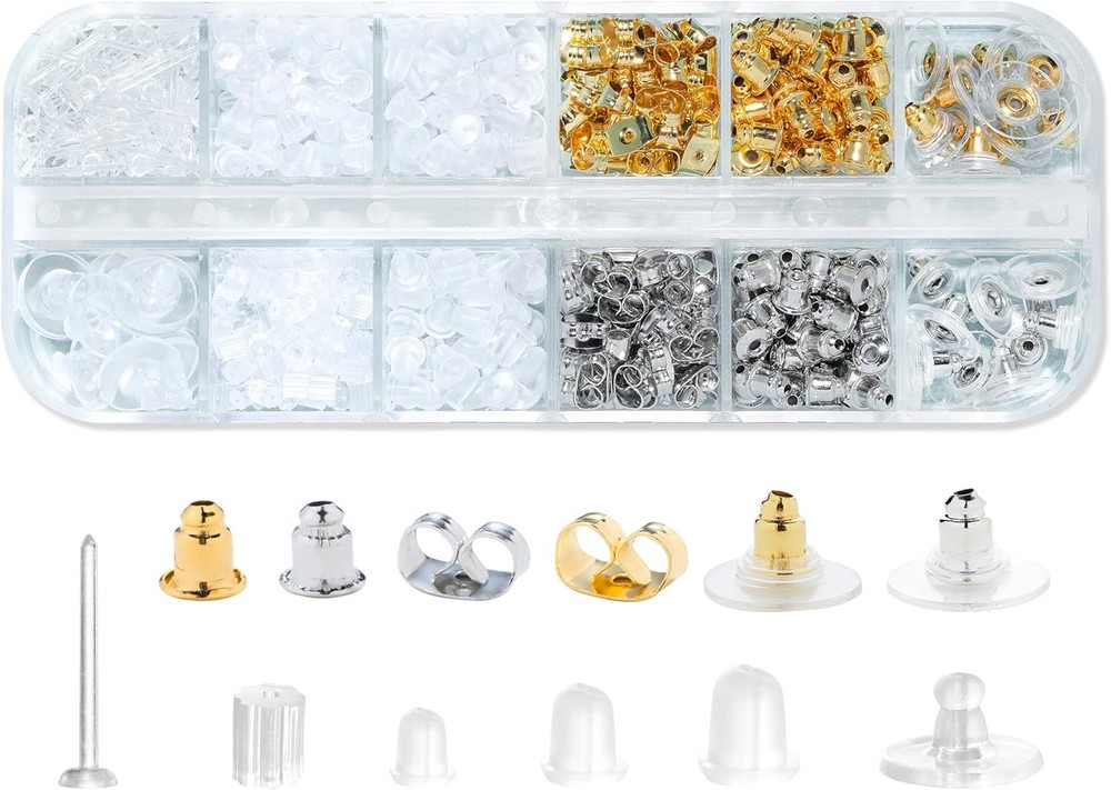 12 Styles 600 Pcs Earring Backs for Studs, Clear Plastic Earrings Hypoallergenic
