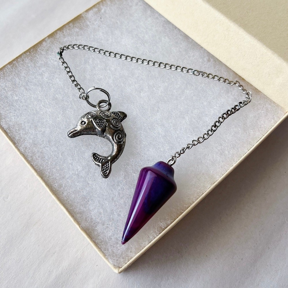 Amethyst Pendulum Dolphin Charm Purple Gemstone Divination Dowsing