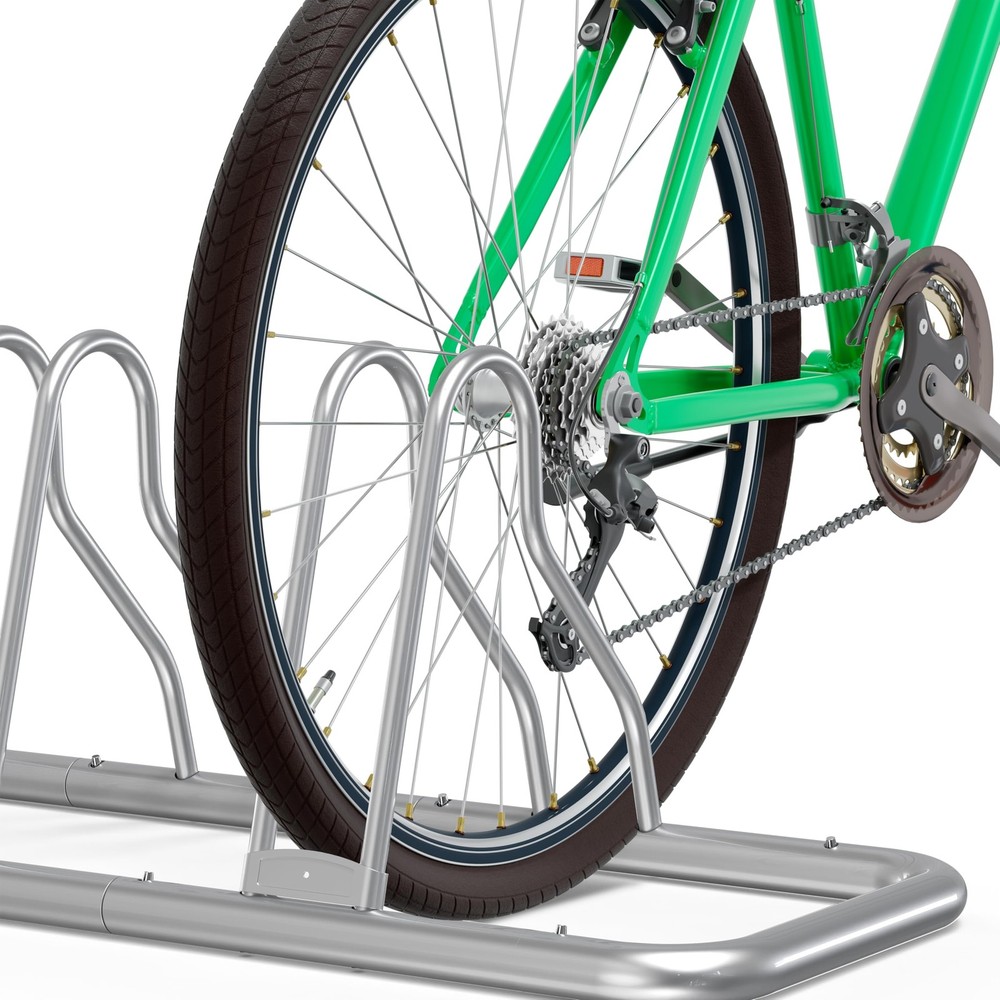 Bicycle Floor Parking Stand Adjustable Storage for 5 Bikes Silver