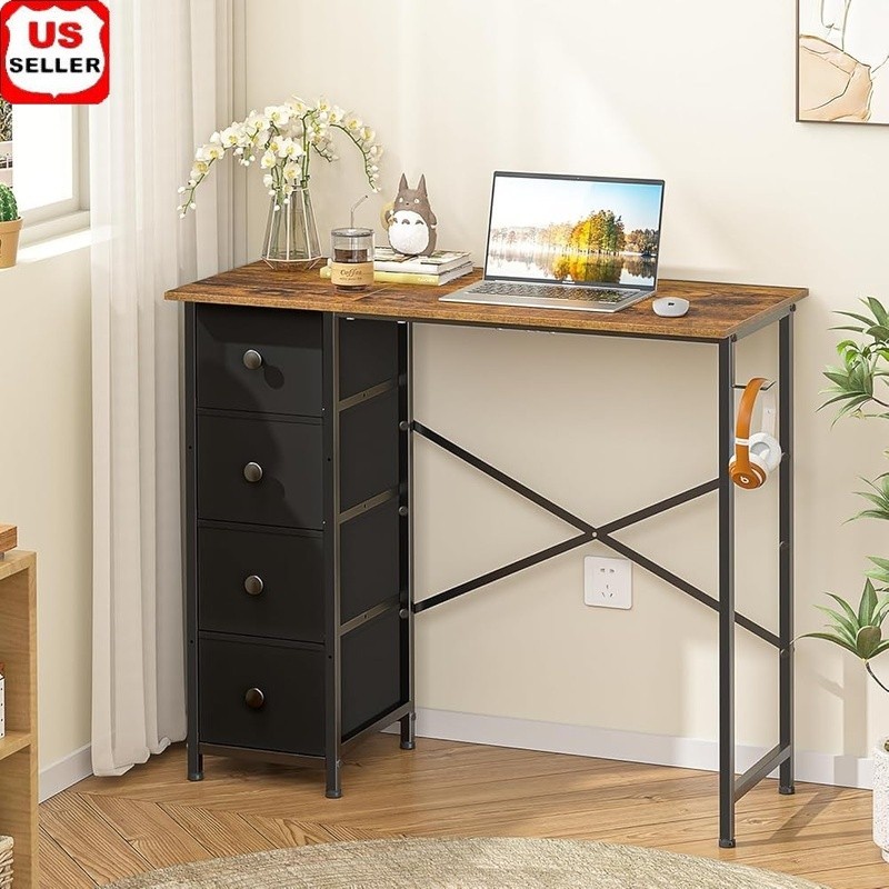 Small Office Desk 4 Drawers Storage Computer Table Easy Assembly Modern Design