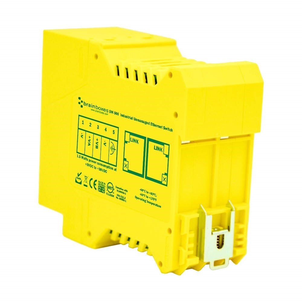 Brainboxes SW-508 Industrial Ethernet 8-Port Switch DIN Rail Mountable