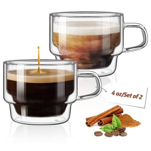 Stackable Glass Cups 4 oz Espresso Glasses Double Walled 4oz*2 Type2-4oz*2
