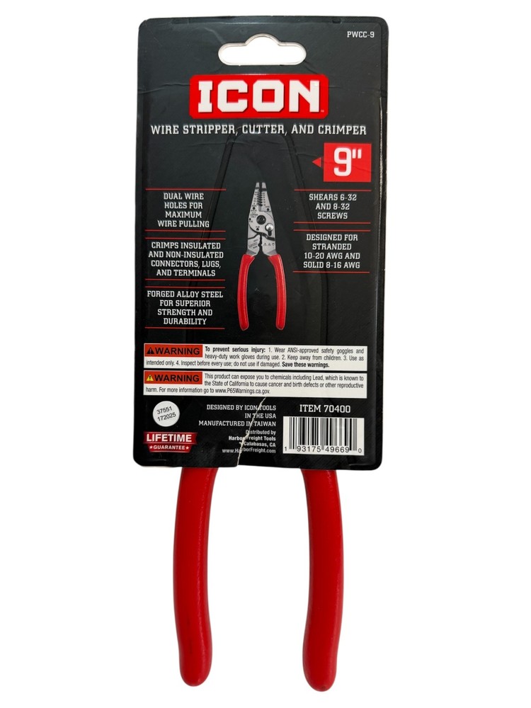 Icon PWCC-9 9" Wire Stripper, Cutter, And Crimper