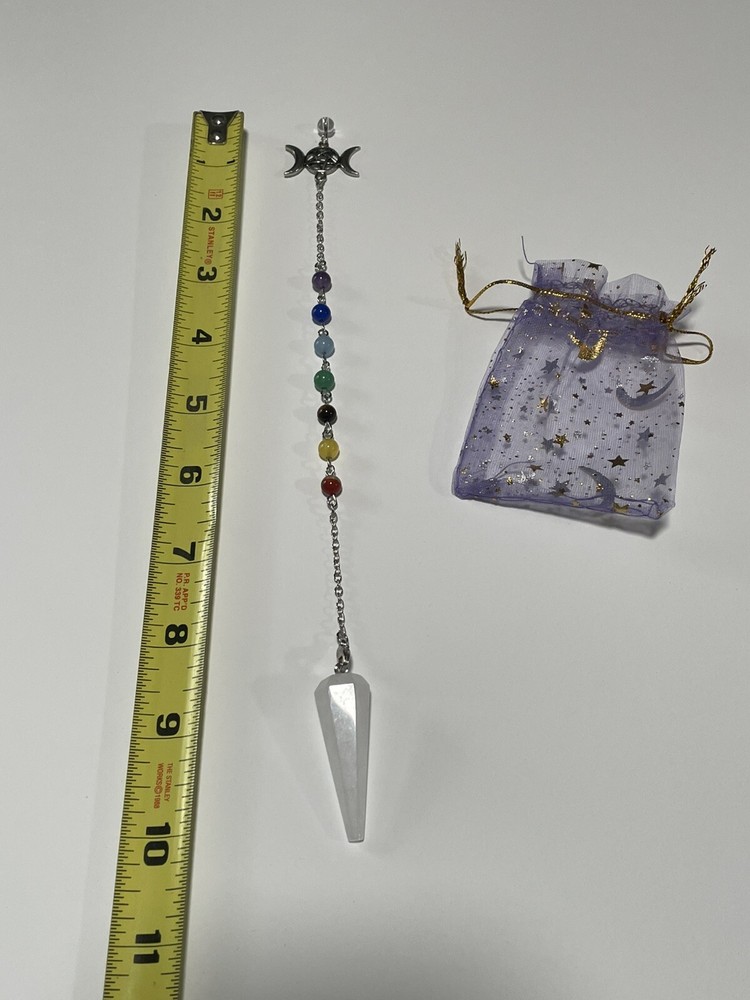 Wiccan Divination Pendulum Amethyst Necklace 16” 2” Extension 3 Pendulum Dice