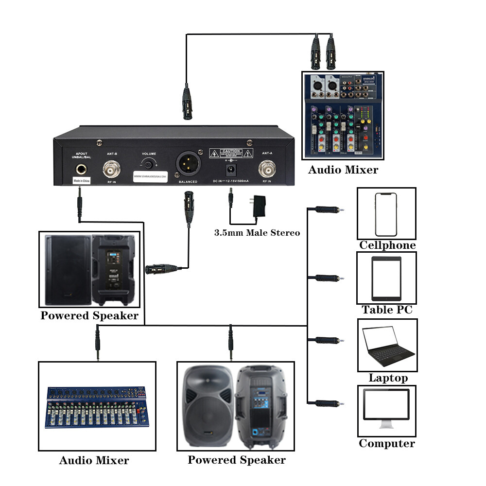 Wireless UHF Microphone System Stage Guitar Straight Angled plug Show Microphone