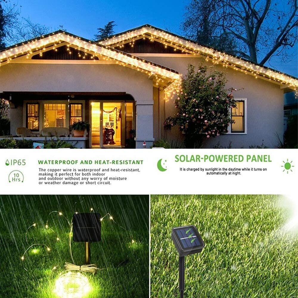 Outdoor Solar String Lights 72Ft 200LED with 8 Modes Warm White